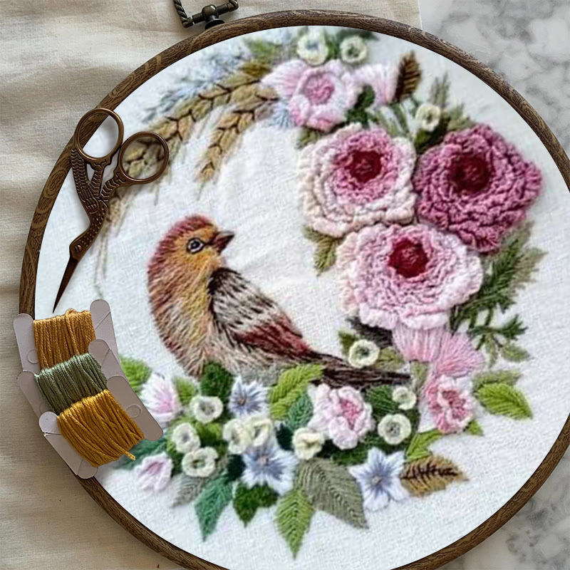 Rubbyoo Embroidery Kit - Stunning Birds With Flowers | Floral Needle Handicraft | Unique Gifts For Room Decor - image 2