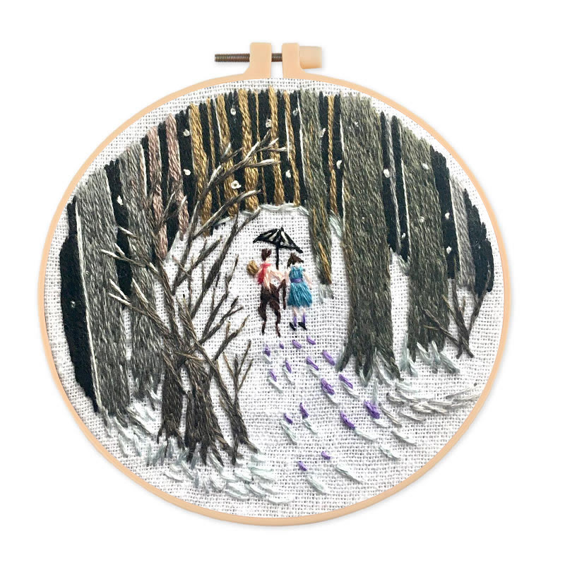 Rubbyoo Embroidery Kit - Snowy Path | Winter Landscape Craft | Perfect As Hanging Ornament  - 20*20cm - image 1