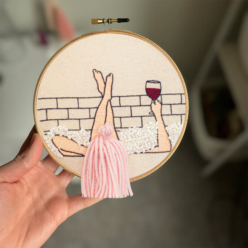 Rubbyoo Embroidery Kit - Wine And Bath | 3d Hair Handicraft | Creative Needle Artwork - image 2