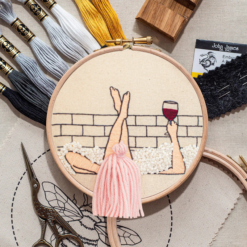 Rubbyoo Embroidery Kit - Wine And Bath | 3d Hair Handicraft | Creative Needle Artwork - image 10