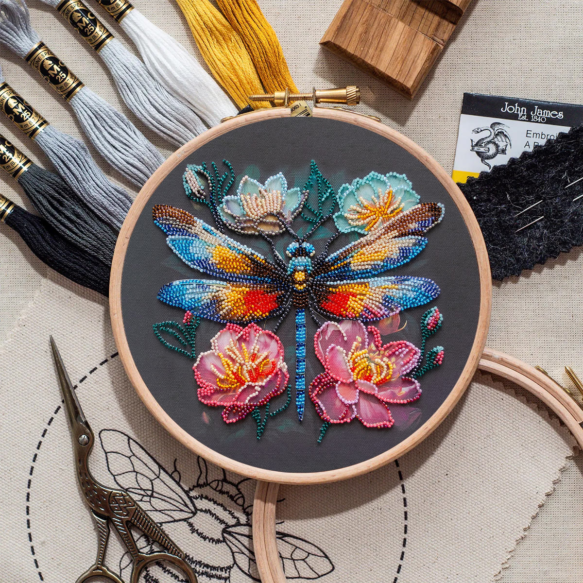 Rubbyoo Bead Embroidery Kit - Floral Dragonfly | Colourful Insect Handicraft | Diy Home Decoration - image 2