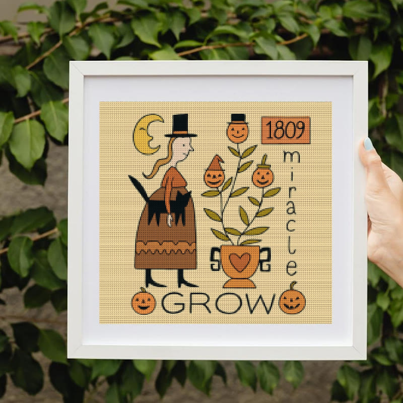 Cross Stitch Kit - Witch With Black Cat | Halloween Handmade Stitch | Diy Holiday Hanging  - image 5