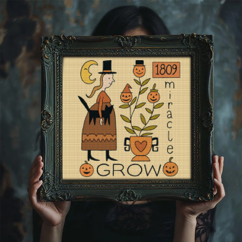 Cross Stitch Kit - Witch With Black Cat | Halloween Handmade Stitch | Diy Holiday Hanging  - image 3