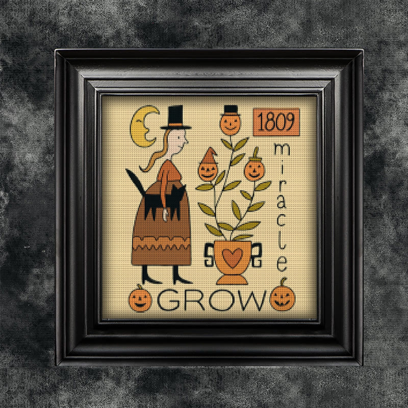 Cross Stitch Kit - Witch With Black Cat | Halloween Handmade Stitch | Diy Holiday Hanging  - Witch With Black Cat - image 1