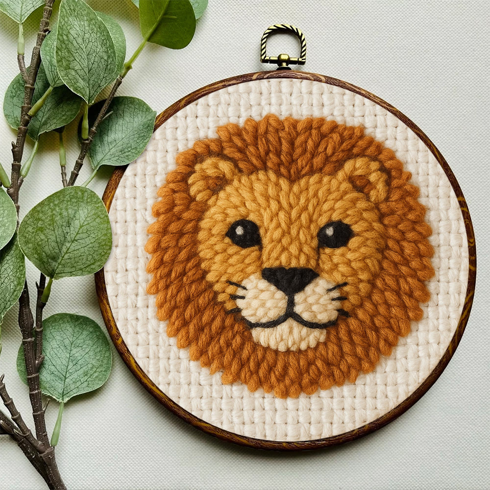 Cute Lion Punch Needle Kit - Handmade Animal Yarn Craft  | Diy Gift For Child - image 6