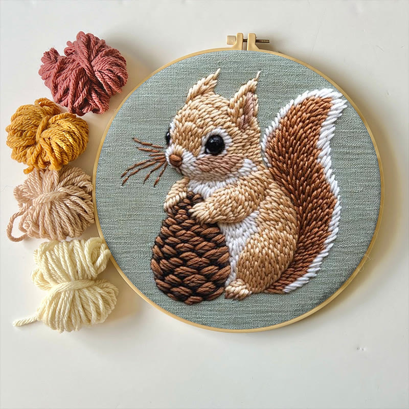  Squirrel And Pine Cone Punch Needle Kit - Winter Animal Craft | Diy Christmas Gifts - image 2