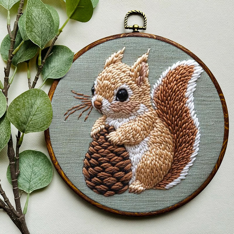  Squirrel And Pine Cone Punch Needle Kit - Winter Animal Craft | Diy Christmas Gifts - image 4