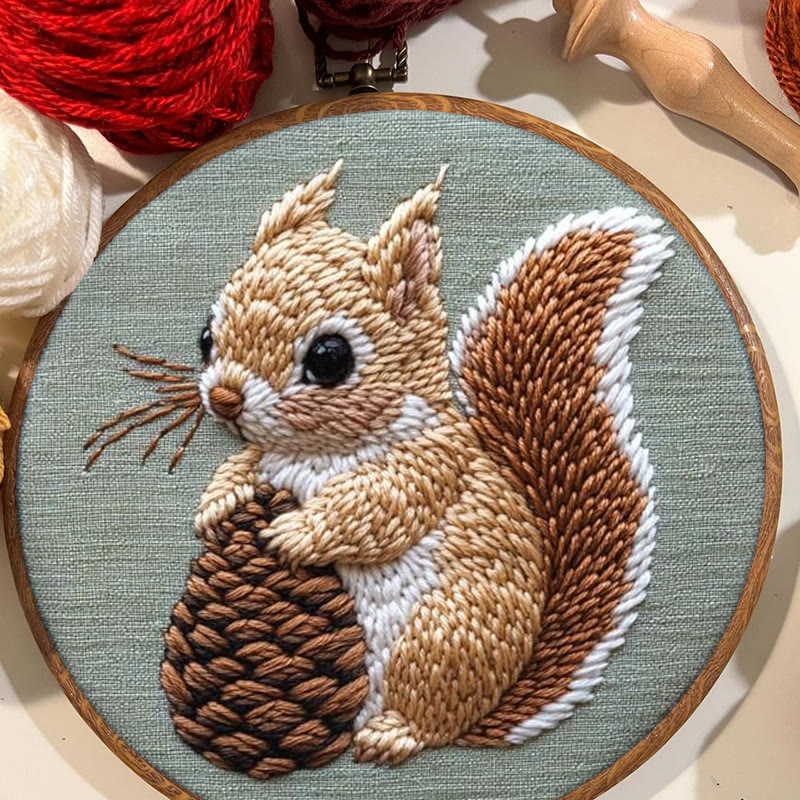  Squirrel And Pine Cone Punch Needle Kit - Winter Animal Craft | Diy Christmas Gifts - image 3