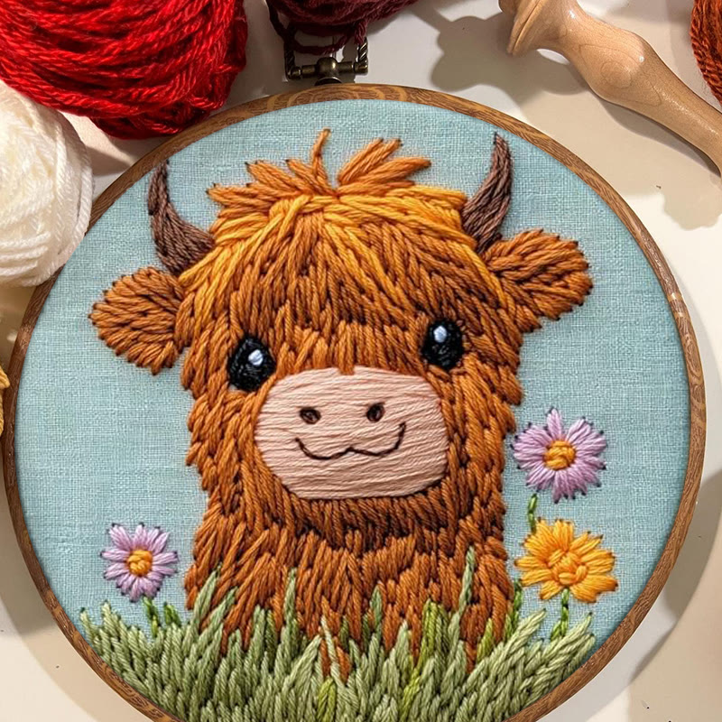 Floral Cow Punch Needle Kit - Adorable Animal Craft | Easy For Adults And Children - image 2