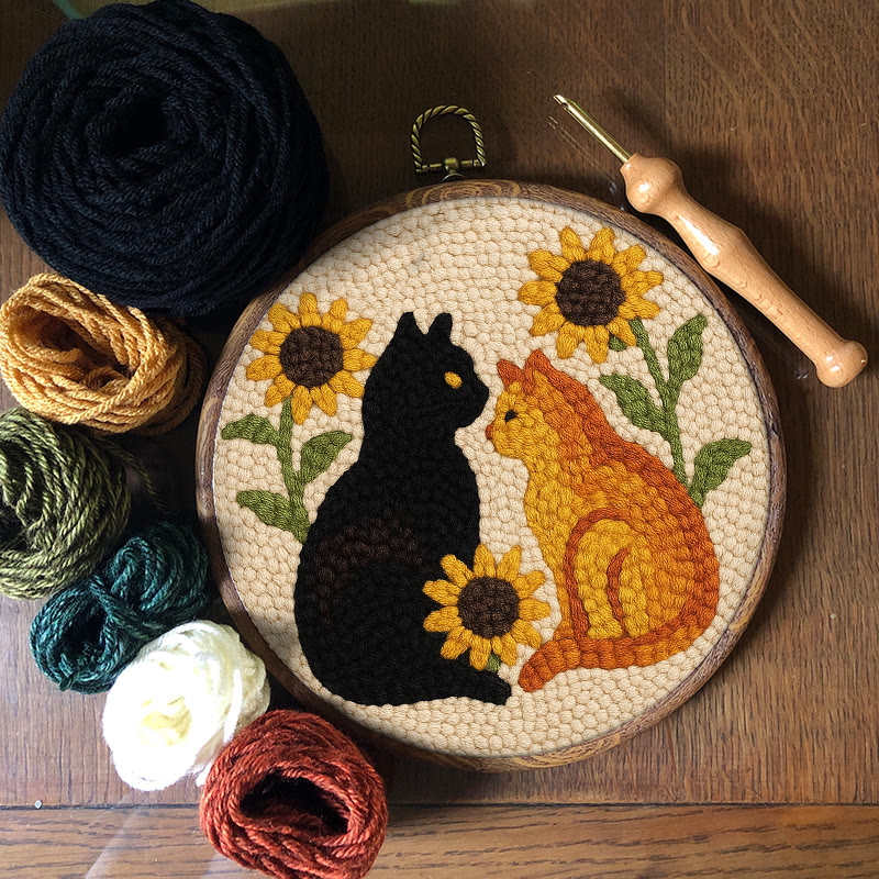 Sunflower Cats Punch Needle Kit - Lovely Animal Yarn Craft  | Diy Room Decor  - image 7