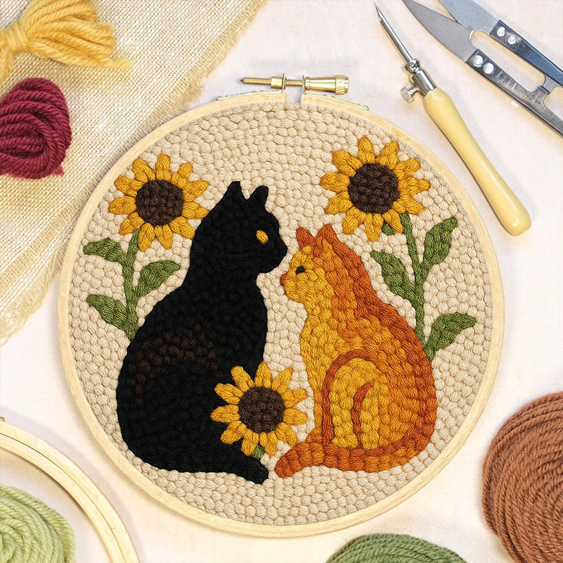Sunflower Cats Punch Needle Kit - Lovely Animal Yarn Craft  | Diy Room Decor  - image 6