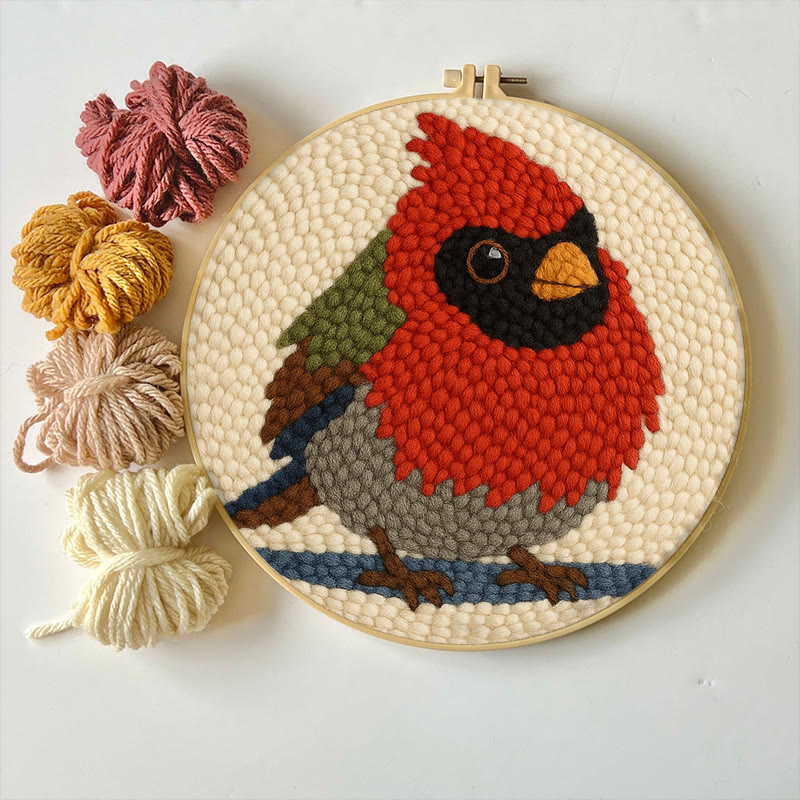 Cute Cardinal Bird Punch Needle Kit - Diy Starter Craft | Christmas Decorative Gift   - image 2