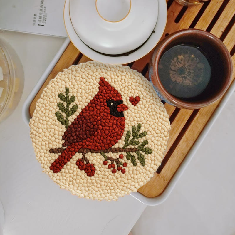  Red Bird Punch Needle Kit - Easy For Beginner | Perfect Christmas Gift Idea - 5 inch Coaster Kit - image 12