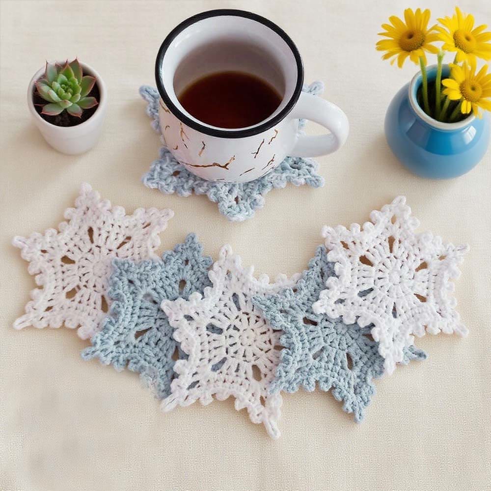 Diy Handmade Snowflake Coaster Crochet Kit - Holiday Table Decor | Unique Christmas Decorations - White - image 1