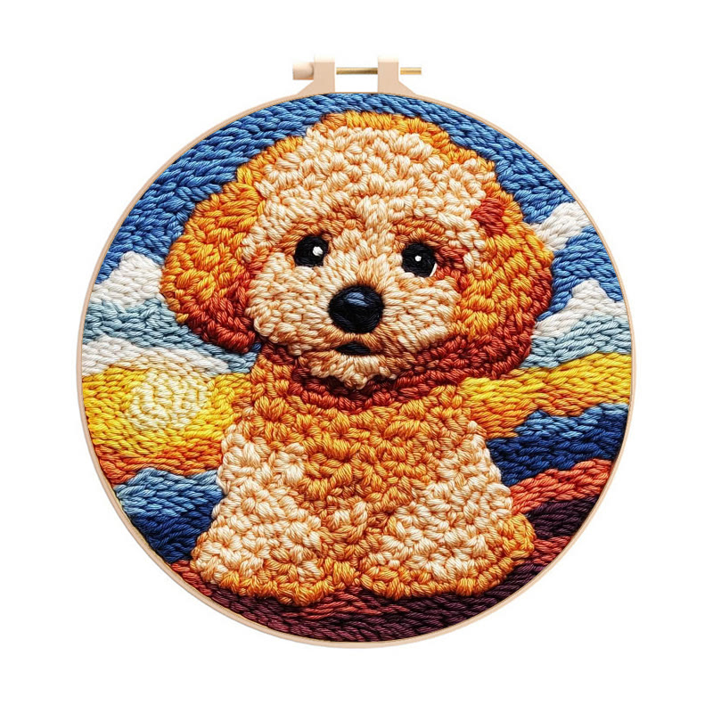  Poodle Dog Punch Needle Kit - Adorable Puppy Craft | Unique Handmade Artwork  - 8 inch Hoop Kit - image 1