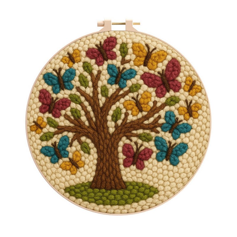 Butterfly Tree Punch Needle Kit - Creative Coaster Craft | Perfect For Desk Decor - 8 inch Hoop Kit - image 1