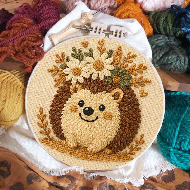 Daisy Hedgehog Punch Needle Kit - Diy Floral Craft | Lovely Animal Needlework  - image 2