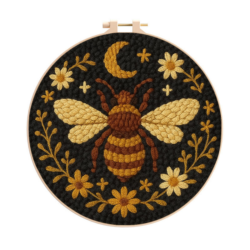Bumble Bee Punch Needle Kit -  Handmade Decorative Needlepoint | Diy Wall Hanging - 8 inch Hoop Kit - image 1