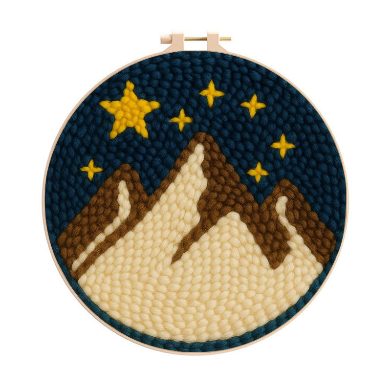 Desert Night Punch Needle Kit - Landscape needle artwork  | Beginner Friendly Craft - 8 inch Hoop Kit - image 1