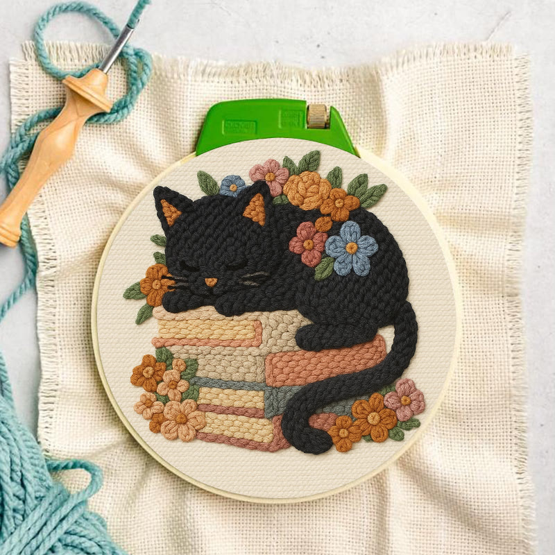 Sleeping Cat Punch Needle Kit - Helloween Decorative Craft | Diy Animal Artwork - image 2