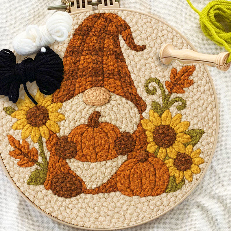 Sunflower Gnome Punch Needle Kit - Halloween Pumpkin Craft | Holiday Handmade Decor - image 2