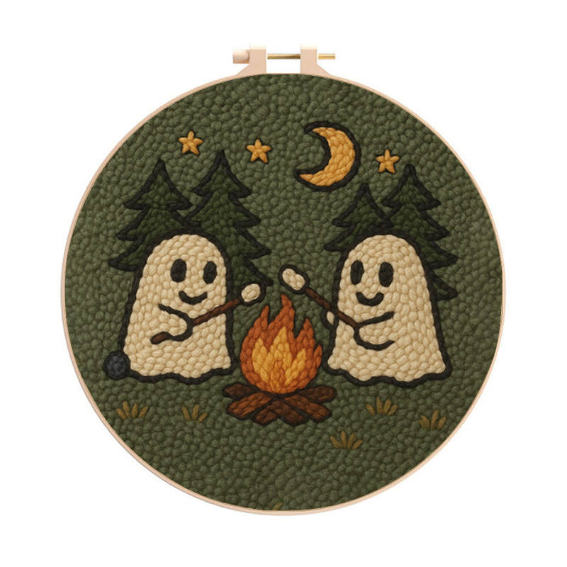 Campfire Ghost Punch Needle Kit - Spooky Halloween Coaster | Beginner Friendly Craft  - 8 inch Hoop Kit - image 1