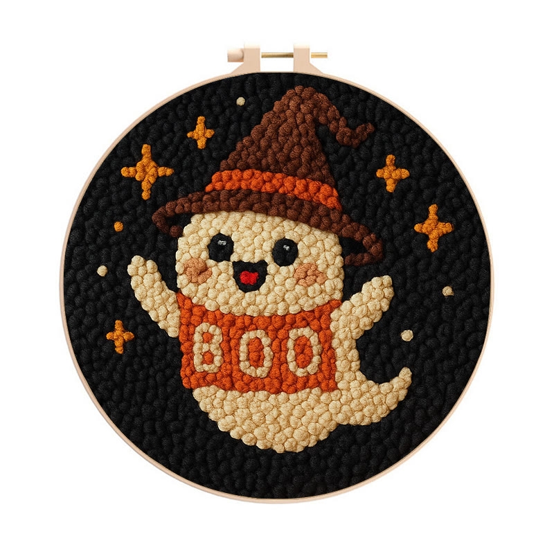 Happy Boo Punch Needle Kit - Cute Halloween Craft |  Beginner Stitching Pattern - 8 inch Hoop Kit - image 1