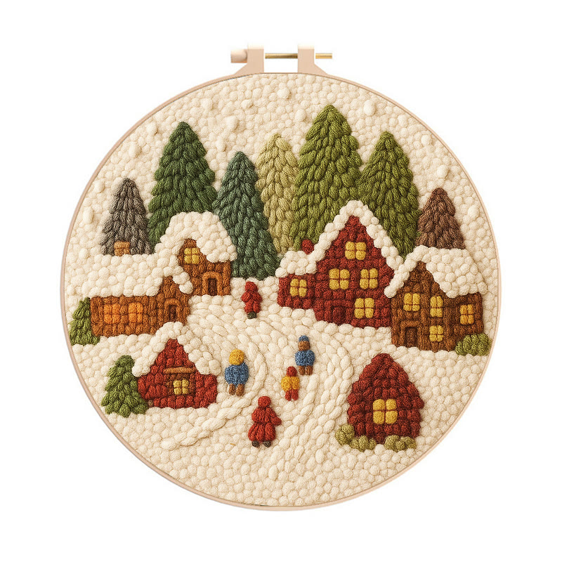  Winter Scene Punch Needle Kit - Christmas Handmade Craft | Christmas Home Ornament - 8 inch Hoop Kit - image 1