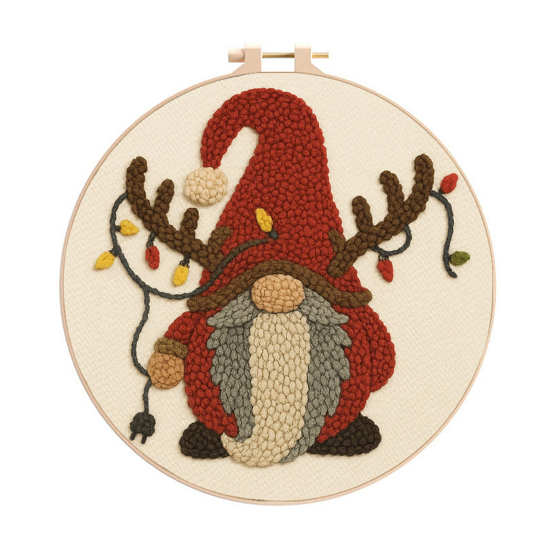Christmas Gnome Punch Needle Kit - Christmas Wall Decor | Diy Holiday Gift Idea  - 8 inch Hoop Kit - image 1