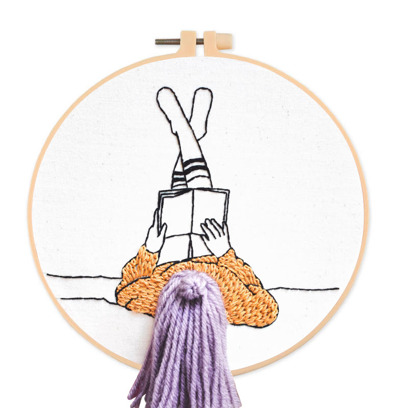 Rubbyoo Embroidery Kit - Reading Girl  | Creative Home Ornament | 3d Handmade Craft - 20*20cm - image 1