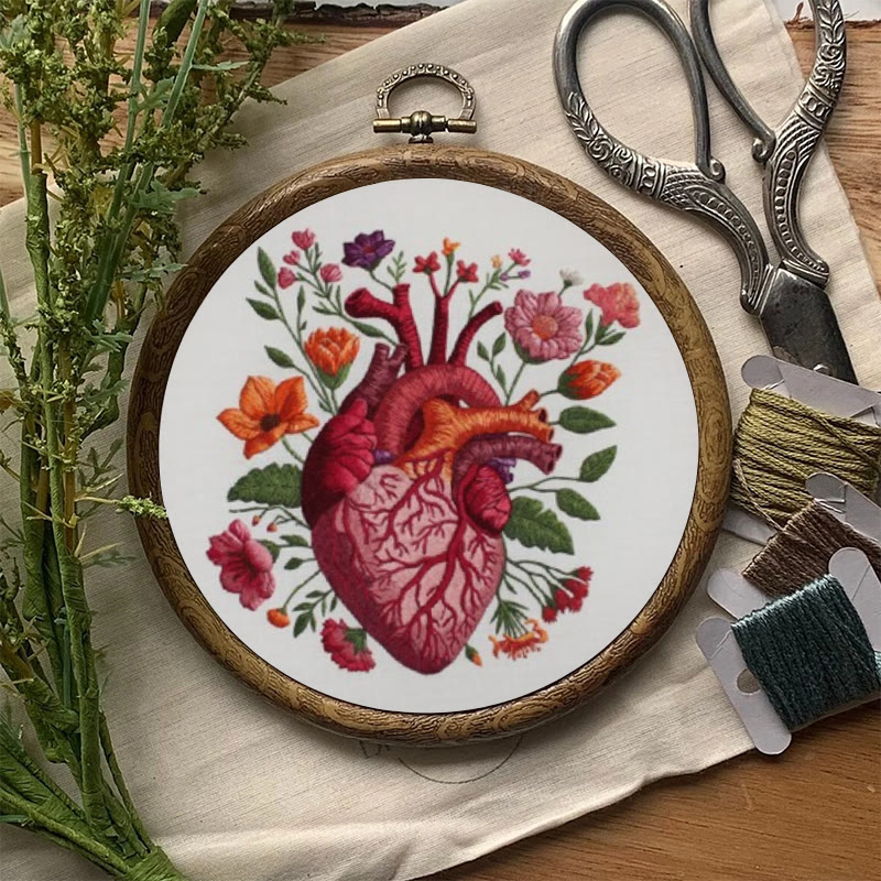 Rubbyoo Embroidery Kit - Anatomical Floral Heart | Handicraft For Wall Art | Unique Collection Gift - image 2