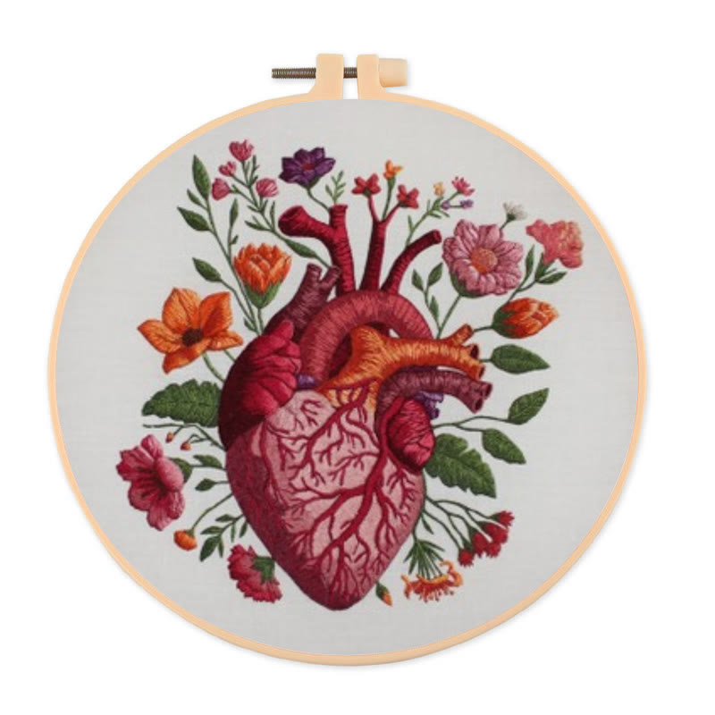 Rubbyoo Embroidery Kit - Anatomical Floral Heart | Handicraft For Wall Art | Unique Collection Gift - 20*20cm - image 1