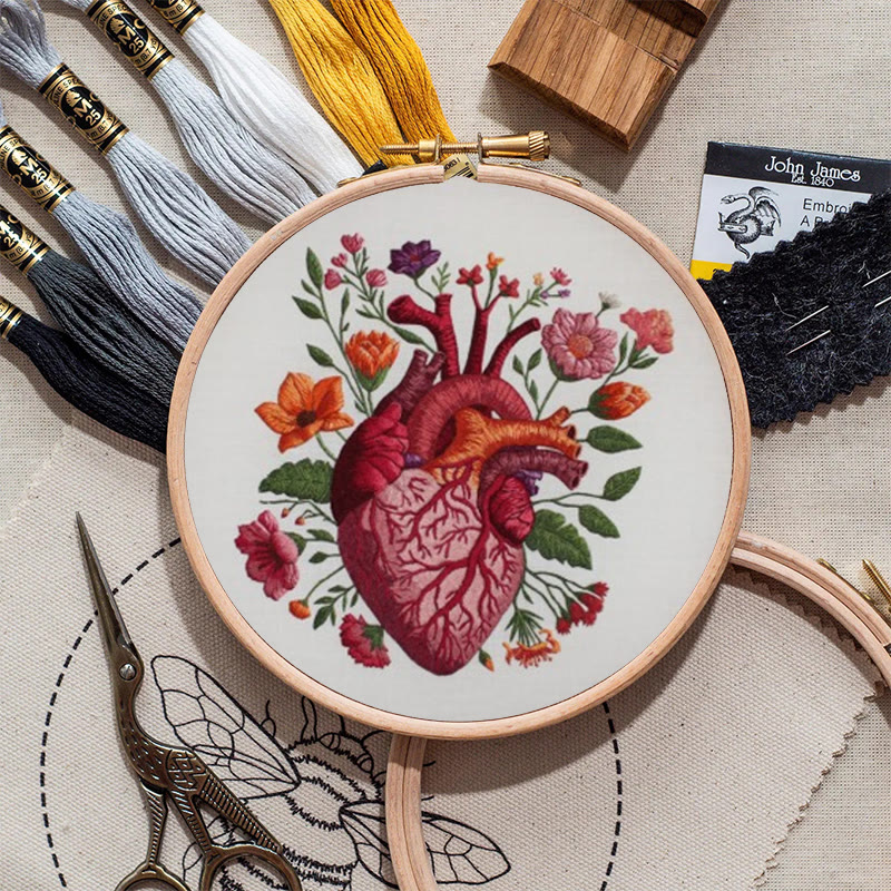 Rubbyoo Embroidery Kit - Anatomical Floral Heart | Handicraft For Wall Art | Unique Collection Gift - image 4