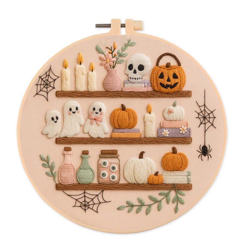 Rubbyoo Embroidery Kit -  Spooky Shelf |  Autumn Craft Idea | Witchy Halloween Decor - 20*20cm - image 1