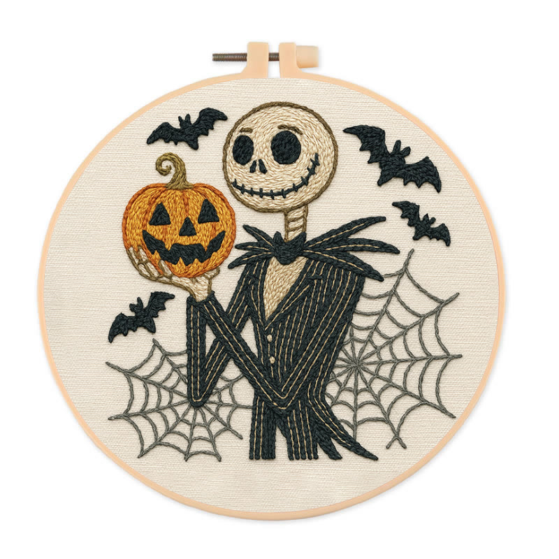Rubbyoo Embroidery Kit - Skull Ghost In Suit |  Hoop Art For Halloween | Spooky Wall Decor - 20*20cm - image 1