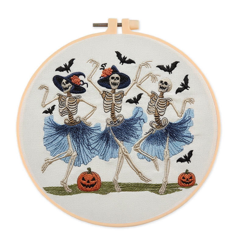 Rubbyoo Embroidery Kit - Ballet Skeleton | Halloween Gothic Handicraft | Diy Hanging Ornament  - 20*20cm - image 1