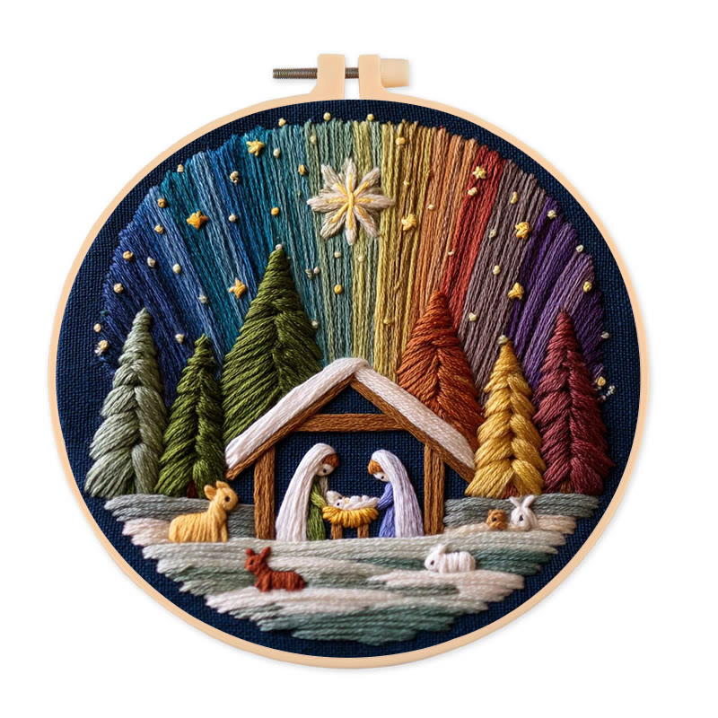 Rubbyoo Embroidery Kit - Nativity With Aurora | Stunning Christmas Gift | Precious Handmade Collection  - 20*20cm - image 1