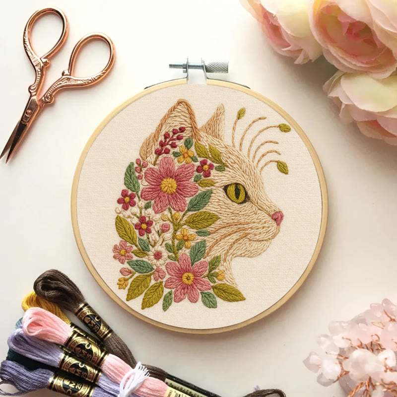 Rubbyoo Embroidery Kit - Charming Cat | Diy Floral Craft | Perfect Gift For Cat Lovers - image 2