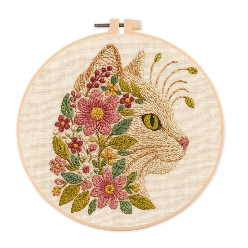 Rubbyoo Embroidery Kit - Charming Cat | Diy Floral Craft | Perfect Gift For Cat Lovers - 20*20cm - image 1
