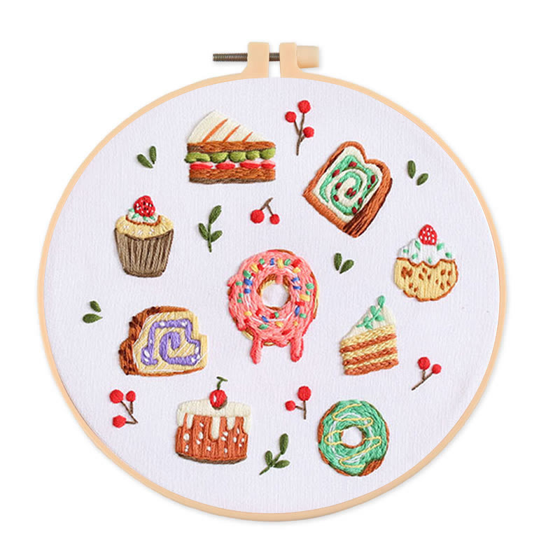 Rubbyoo Embroidery Kit - Yummy Pastry |  Beginner Handmade Craft | Decorative Gift For Desert Lover - 20*20cm - image 1