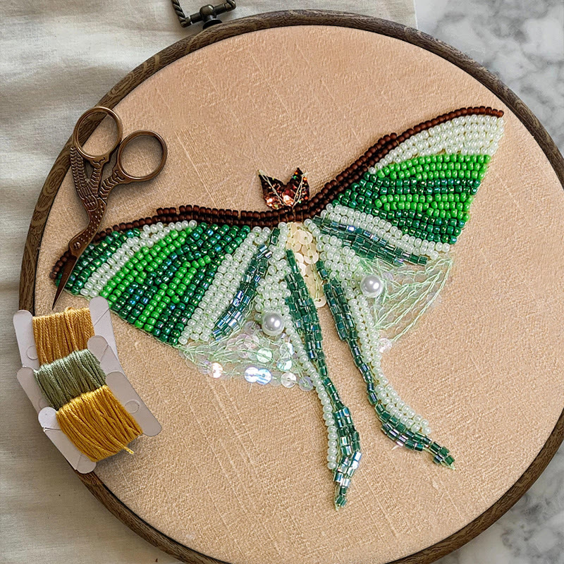 Rubbyoo Bead Embroidery Kit - Green Luna Moth | Exquisite Handmade Craft | Nice Home Decor - image 2