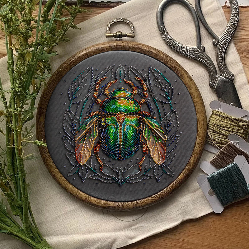 Rubbyoo Bead Embroidery Kit - Emerald Beetle | Personalized Insect Craft | Wall Hanging Artwork - image 2