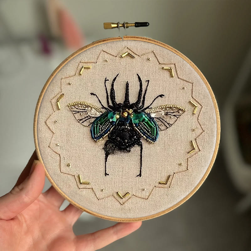 Rubbyoo Bead Embroidery Kit - Black Scarab | Handmade Craft For Adults | Easy Insect Needlepoint - image 2