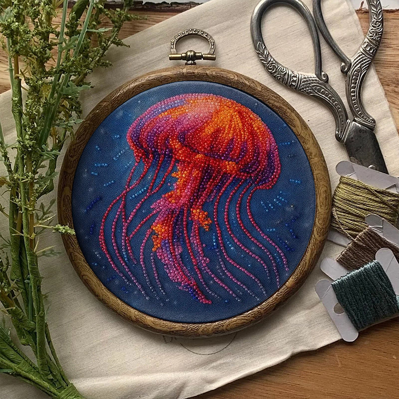 Rubbyoo Bead Embroidery Kit - Glowing Jellyfish | Creative Handmade Gifts | Handicraft For Beginners - image 2