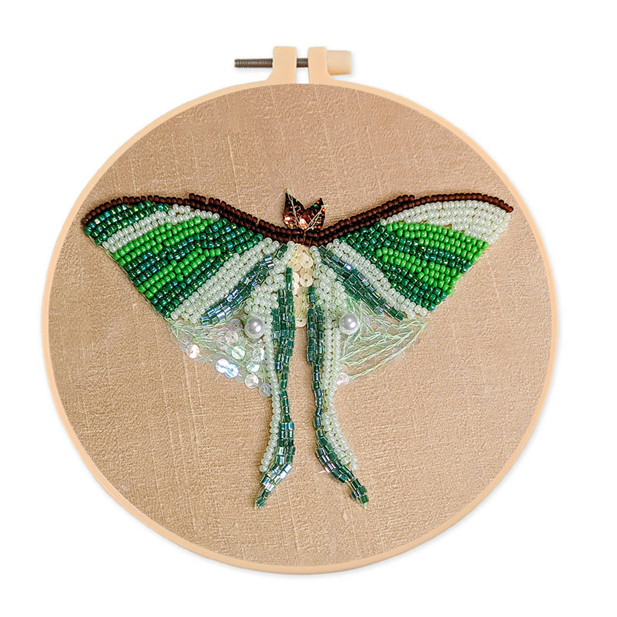 Rubbyoo Bead Embroidery Kit - Green Luna Moth | Exquisite Handmade Craft | Nice Home Decor - 15cm*15cm - image 1