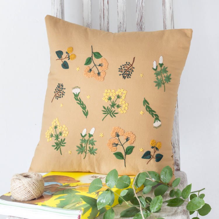 Embroidery Pillow Case Kits | Easy Floral Needlework | Perfect Handicraft For House Warming - A - image 1