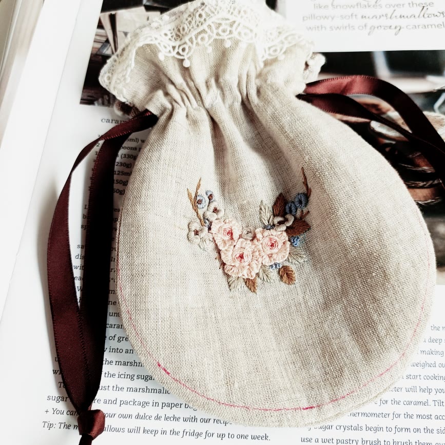 Handmade Drawstring Pouch Kit | Handmade Gift For Mother | Diy Craft For Beginner  - Roses - image 3