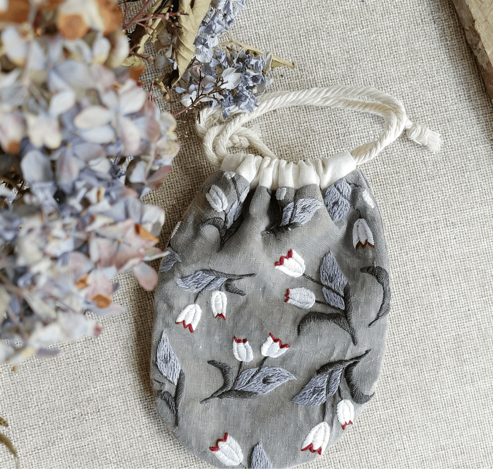 Handmade Drawstring Pouch Kit | Handmade Gift For Mother | Diy Craft For Beginner  - Tulips - image 4