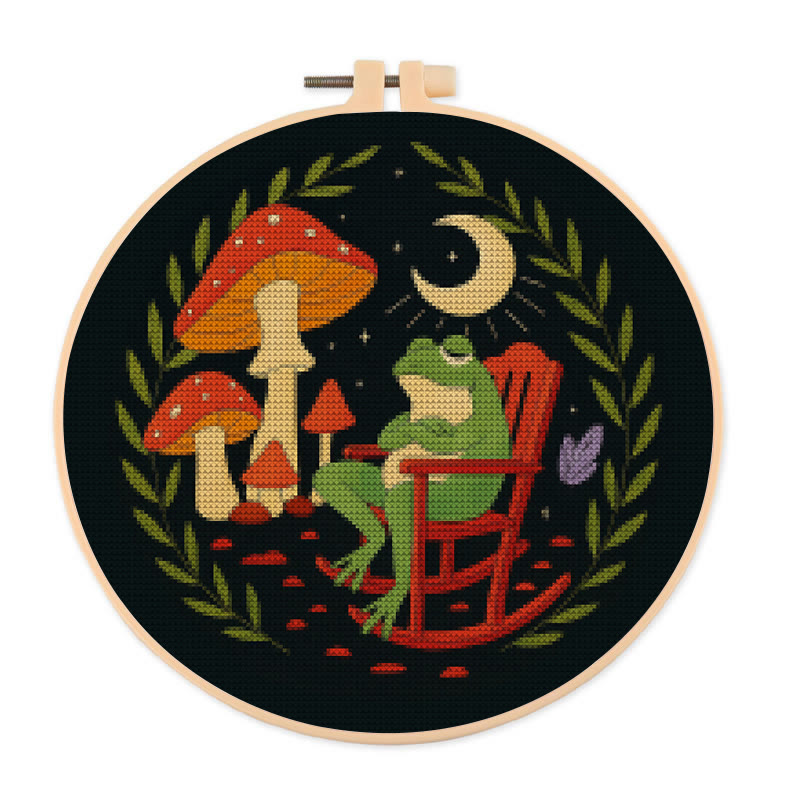  Cross Stitch Kit - Frog And Mushroom | Diy Starter Needlepoint | Stitch Project For Adults - 20×20cm - image 1