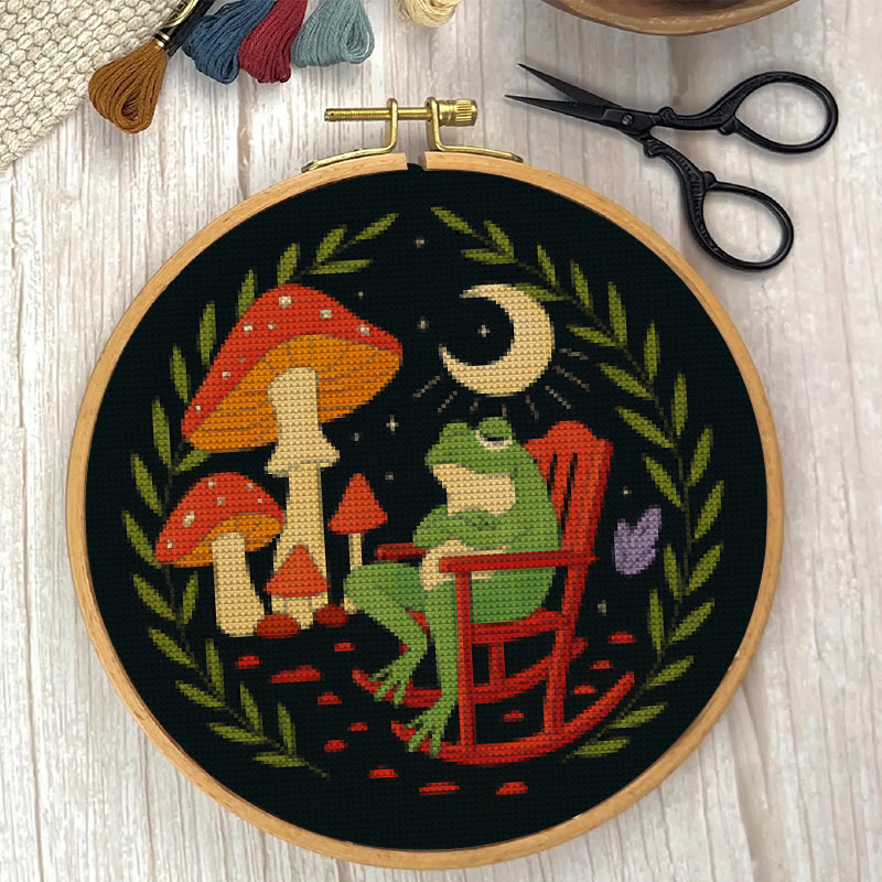  Cross Stitch Kit - Frog And Mushroom | Diy Starter Needlepoint | Stitch Project For Adults - image 2